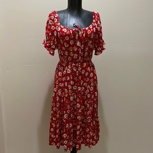 Indigo Rose red floral peasant dress size PL